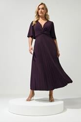 YOURS LONDON Plus Sized Dark Purple Knot Pleated Maxi Dress | Yours Clothing  1
