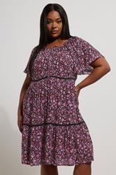 YOURS Plus Size Pink Ditsy Floral Print Tie Neck Mini Dress | Yours Clothing 1