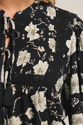 YOURS Plus Size Black Floral Crochet Trim Blouse | Yours Clothing 5