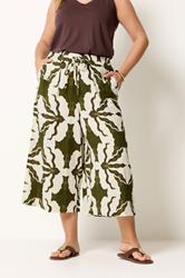 YOURS Plus Size White & Green Tile Print Wide Leg Culottes | Yours Clothing 1