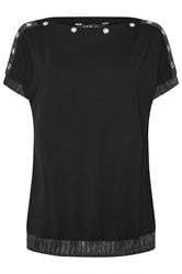 YOURS Plus Size Black Eyelet Shimmer Detail Top | Yours Clothing 5