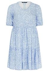 YOURS Curve Blue Ditsy Tiered Mini Smock Dress
