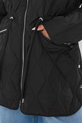 YOURS Plus Size Black Quilted Hooded Midi Coat | Yours Clothing 4