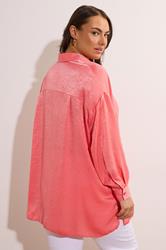 EVANS Plus Size Pink Metallic Button Through Shirt | Evans 3