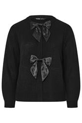 YOURS Curve Black Satin Bow Front Cardigan