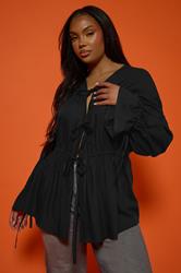 LIMITED COLLECTION Plus Size Black Tie Bow Front Top | Yours Clothing 1