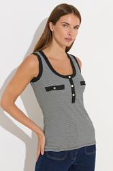 STAR Black Striped Ribbed Button Vest Top | StarByJM 3