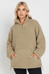 YOURS Plus Size Natural Brown Quarter Zip Teddy Fleece | Yours Clothing 1