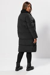 YOURS Plus Size Black Funnel Neck Midi Coat | Yours Clothing 1