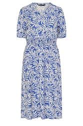 YOURS Curve Blue Leaf Print Notch Neck Dress