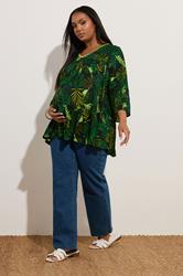 BUMP IT UP MATERNITY Curve Green Palm Leaf Print Top | Yours Clothing 2
