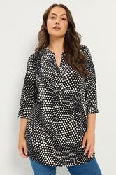 YOURS Plus Size Black Polka Dot Half Placket Shirt | Yours Clothing 3