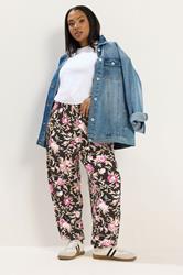 YOURS Plus Size Black Floral Print Cuffed Harem Trousers | Yours Clothing 1