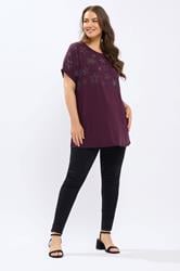YOURS Curve Purple Star Stud Embellished T-Shirt | Yours Clothing 1