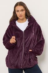 YOURS Plus Size Burgundy Red Faux Fur Hooded Jacket | Yours Clothing 1