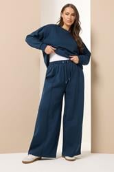 YOURS Plus Size Navy Blue Wide Leg Joggers | Yours Clothing 1