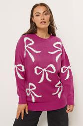 YOURS Plus Size Pink Fluffy Bow Knitted Jumper | Yours Clothing 3