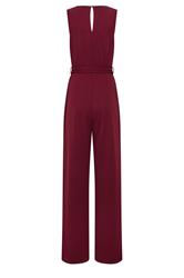 LTS Tall Women's Berry Red Belted Scuba Wide Leg Jumpsuit | Long Tall Sally 2