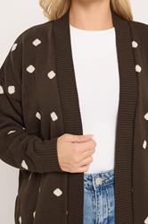 YOURS Plus Size Chocolate Brown Polka Dot Knitted Cardigan | Yours Clothing 4