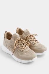 Natural Brown Knitted Trainers In Extra Wide EEE Fit