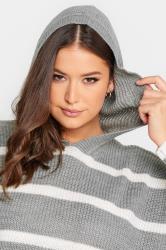 YOURS Curve Grey Striped Hooded Jumper | Yours Clothing 5
