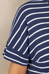 EVANS Plus Size Navy Blue Stripe Cotton T-Shirt | Evans 4