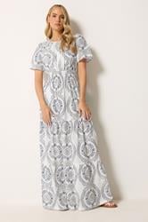 LTS Tall Women's Navy & White Leaf Print Linen Maxi Dress | Long Tall Sally 3