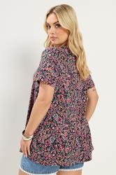 YOURS Plus Size Pink Ditsy Floral Ribbed T-Shirt | Yours Clothing 2