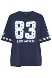 YOURS Curve Navy Blue '83 New York' Boxy T-Shirt