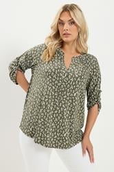 YOURS Plus Size Khaki Green Ditsy Floral Top | Yours Clothing 3