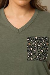 YOURS Plus Size Khaki Green Animal Stud Pocket T-Shirt | Yours Clothing 4