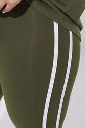 YOURS ACTIVE Plus Size Khaki Green Side Stripe Leggings | Yours Clothing 2
