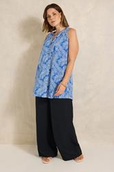 EVANS Curve Cobalt Blue Palm Print Vest Top