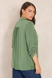 EVANS Plus Size Khaki Green Long Sleeve Blouse | Evans  2