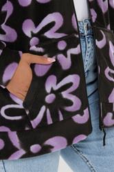 YOURS Plus Size Black Floral Zip Through Fleece Jacket | Yours Clothing 4