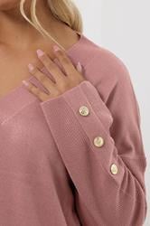 YOURS Plus Size Light Pink Button V-Neck Jumper | Yours Clothing 4