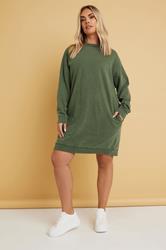 YOURS Plus Size Khaki Green Pocket Sweatshirt Dress | Yours Clothing 1