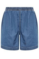 YOURS Curve Mid Blue Elasticated Denim Shorts