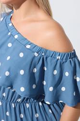 LIMITED COLLECTION Plus Size Blue Polka Dot Frill Dress | Yours Clothing 4