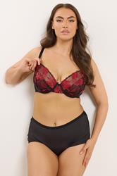 YOURS Plus Size Red Embroidered Floral Non-Padded Bra | Yours Clothing 1