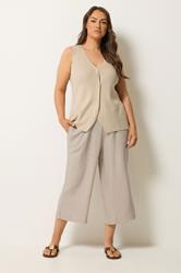 YOURS Plus Size Natural Brown Cropped Wide Leg Linen Trousers | Yours Clothing 2