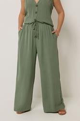 YOURS Plus Size Khaki Green Twill Wide Leg Trousers | Yours Clothing 3
