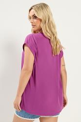 YOURS Plus Size Dark Purple V-Neck Basic T-Shirt | Yours Clothing 2