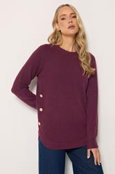 LTS Tall Women's Dark Red Longline Button Knitted Jumper | Long Tall Sally 3