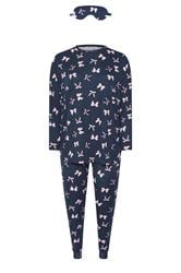 YOURS Curve Set Navy Blue Bow Soft Touch Pyjama & Eye Mask
