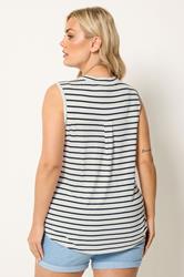 YOURS Plus Size White Stripe Notch Neck Top | Yours Clothing 2