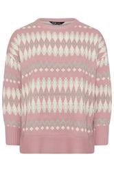 YOURS Curve Pink Fairisle Metallic Jumper