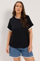 YOURS Plus Size Black Contrast Trim Ringer T-Shirt | Yours Clothing 3