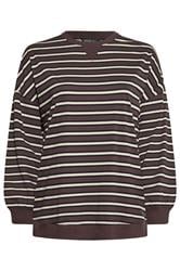 YOURS Curve Chocolate Brown Stripe Balloon Sleeve Top