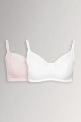 YOURSET 2 PACK Plus Size Pink Cotton Lace Trim Non-Padded Non-Wired Bralette | Yours Clothing 3